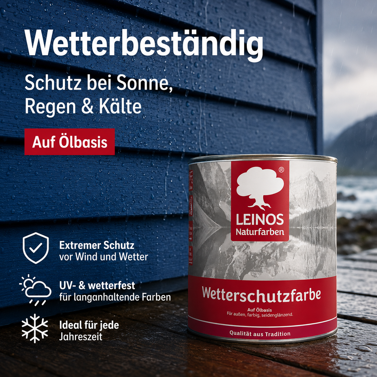 LEINOS Wetterschutzfarbe 750 ml | Friesenblau Holzlasur für Holzfassaden Fenster Gartenhäuser| wetterbeständige Deckfarbe für effektive Versiegelung und langanhaltenden Schutz auf Ölbasis im Außenbereich