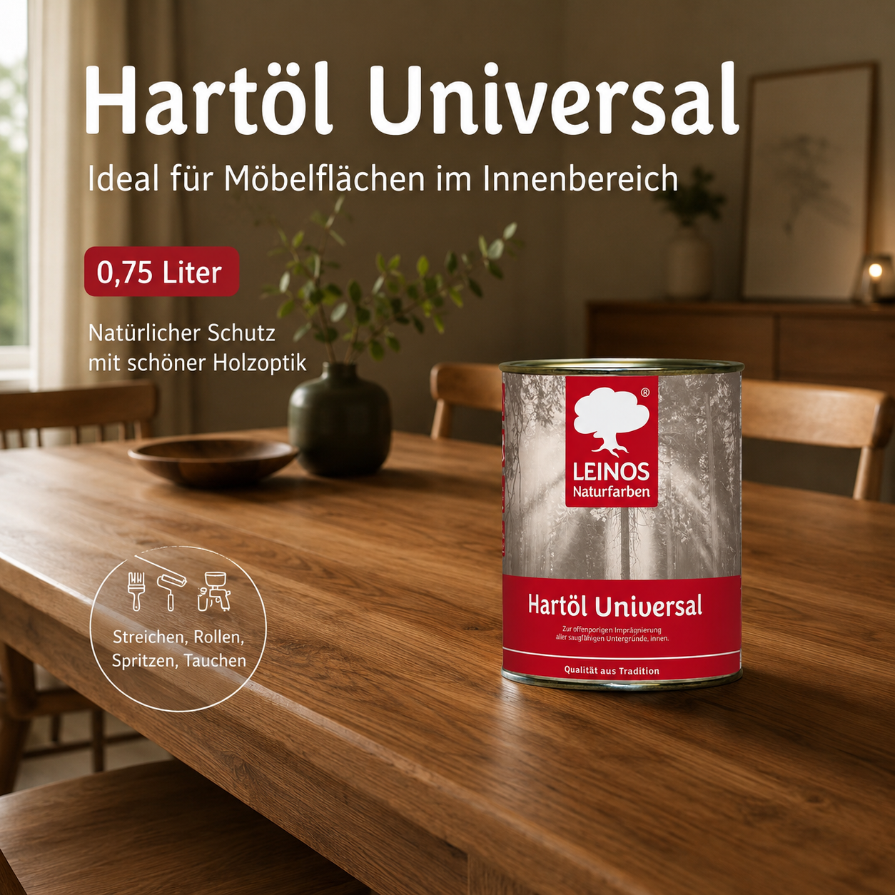LEINOS 259 Hartöl Universal 0,75 l |Für alle Hölzer im Innenbereich, insbesondere Fußböden, aber auch für Kork | Leicht zu verarbeitende, universelle Grundierung und Endbeschichtung