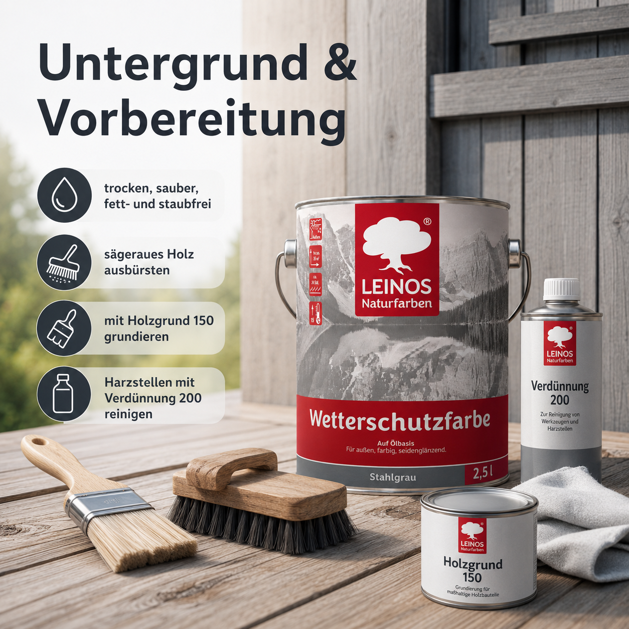 LEINOS Wetterschutzfarbe 2,5 l | Stahlgrau Holzlasur für Holzfassaden Fenster Gartenhäuser| wetterbeständige Deckfarbe für effektive Versiegelung und langanhaltenden Schutz auf Ölbasis im Außenbereich