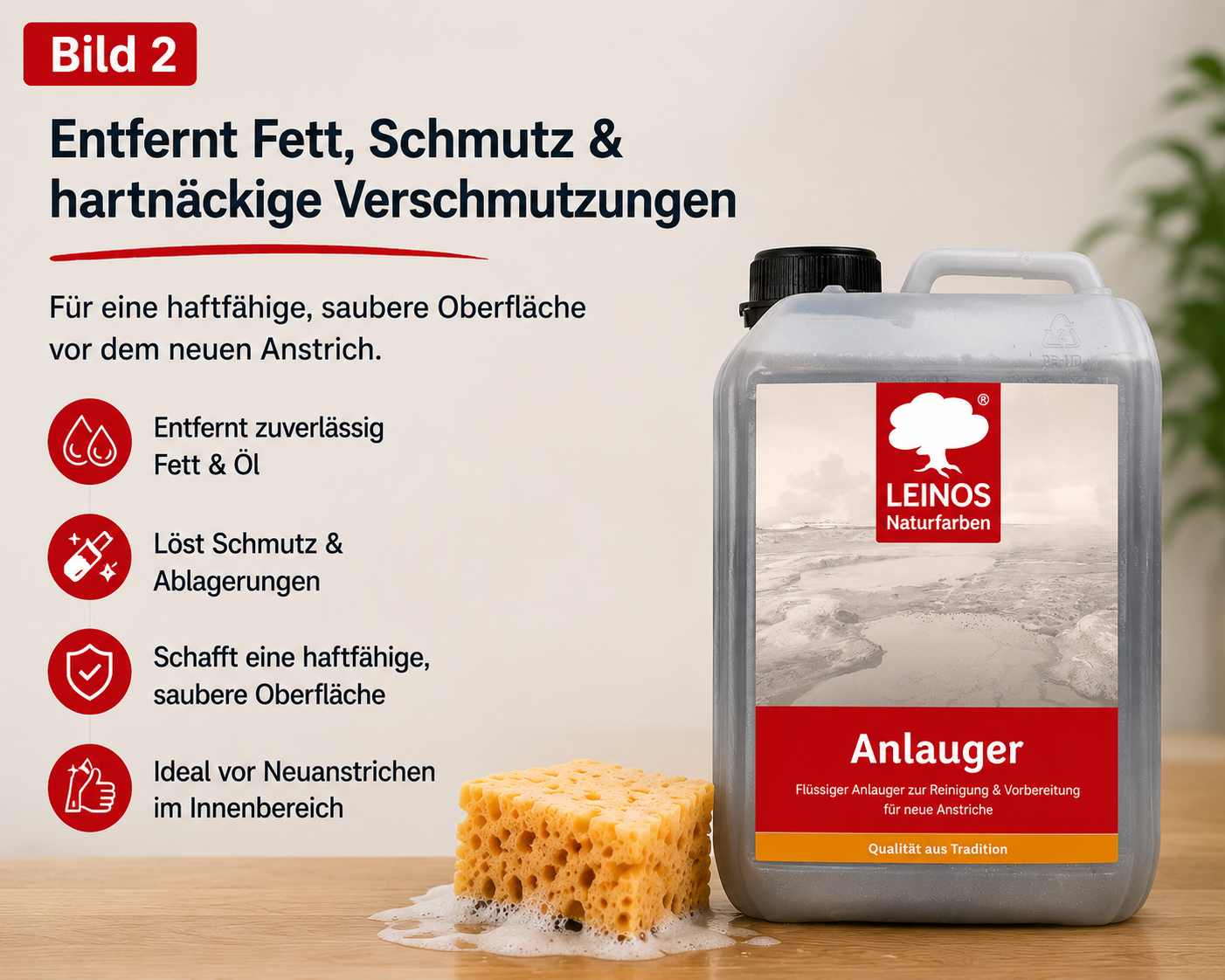 LEINOS 950 Anlauger 2,50 l – Reiniger & Untergrundvorbereitung für geölte, lackierte & latexgestrichene Flächen | entfernt Fett & Schmutz | für Öllack-Anstriche | ideal für unzugängliche Bereiche