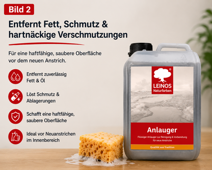 LEINOS 950 Anlauger 2,50 l – Reiniger & Untergrundvorbereitung für geölte, lackierte & latexgestrichene Flächen | entfernt Fett & Schmutz | für Öllack-Anstriche | ideal für unzugängliche Bereiche