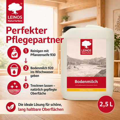 LEINOS 920 Bodenmilch 2,5 Liter | Pflegemittel für geölte, gewachste und lackierte Fußböden |  Holz, Kork und Linoleum | ergibt seidenglänzende Oberfläche