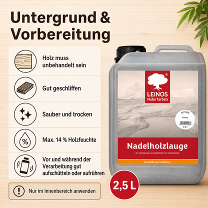LEINOS 927 Nadelholzlauge 2,50 l weiss | Zur Veredelung von Nadelhölzern im Innenbereich |  für Fußböden, Wände, Decken, Türen, Möbel