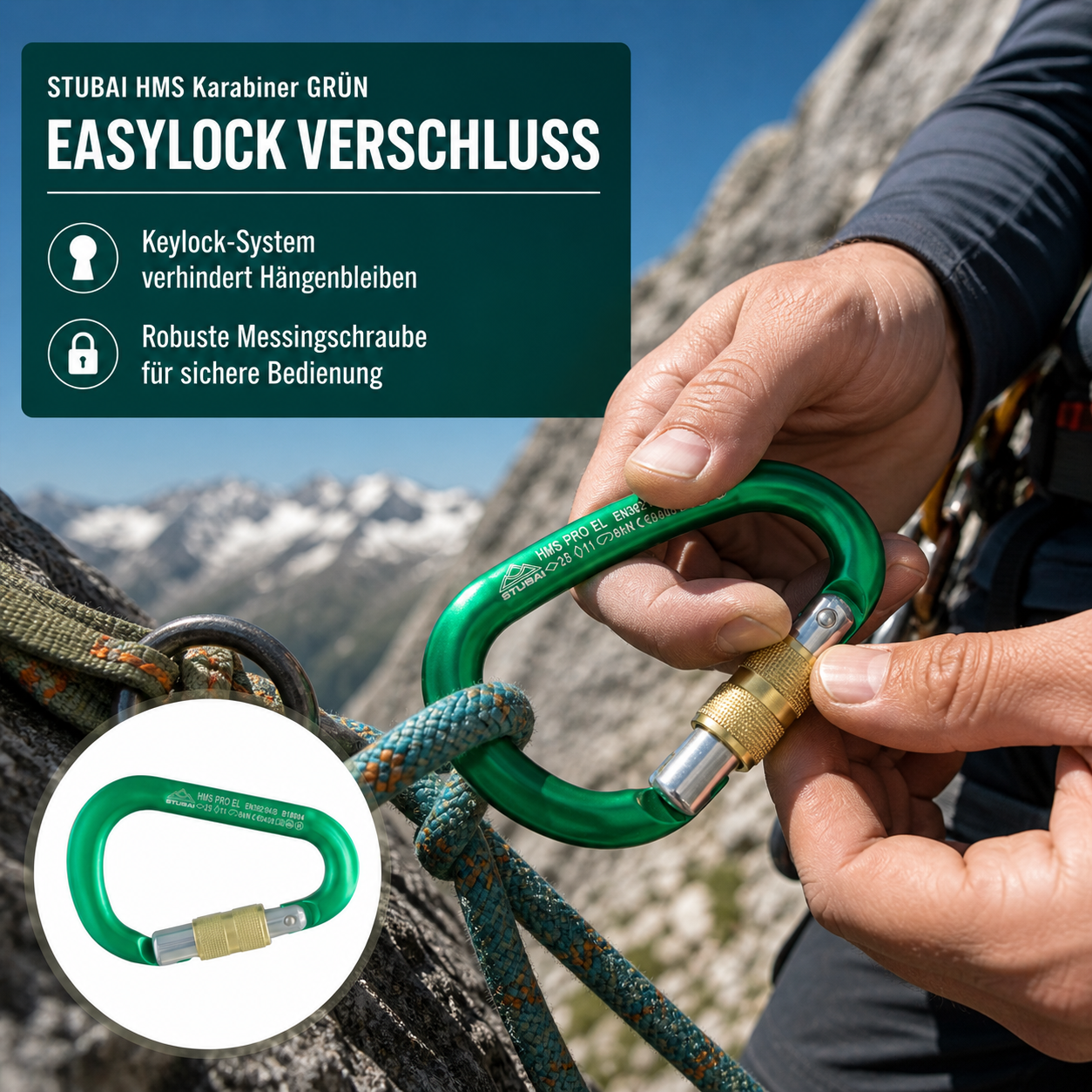 HMS Karabiner | Stubai Karabiner mit Schraubverschluss, Schraubkarabiner zum Klettern, Kletter-Karabinerhaken, Sicherungskarabiner zum Bergsteigen, Grün