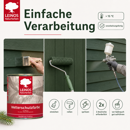 LEINOS Wetterschutzfarbe 750 ml | Tannengrün Holzlasur für Holzfassaden Fenster Gartenhäuser| wetterbeständige Deckfarbe für effektive Versiegelung und langanhaltenden Schutz auf Ölbasis im Außenbereich