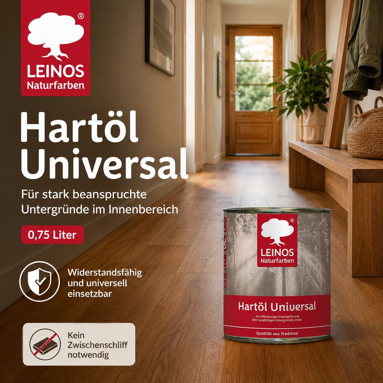 LEINOS 259 Hartöl Universal 0,75 l |Für alle Hölzer im Innenbereich, insbesondere Fußböden, aber auch für Kork | Leicht zu verarbeitende, universelle Grundierung und Endbeschichtung