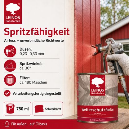 LEINOS Wetterschutzfarbe 750 ml | Schwedenrot Holzlasur für Holzfassaden Fenster Gartenhäuser| wetterbeständige Deckfarbe für effektive Versiegelung und langanhaltenden Schutz auf Ölbasis im Außenbereich