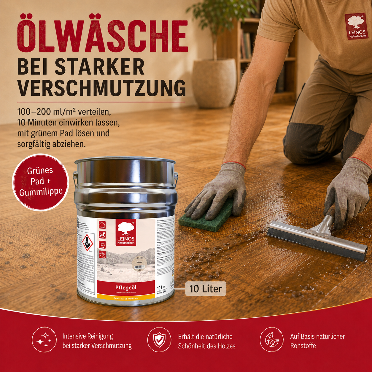LEINOS 285 Pflegeöl 002 farblos  10 Liter | Zur Behandlung aller geölten und gewachsten Flächen wie Holz, Kork und Linoleum im Innenbereich |