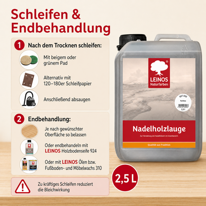 LEINOS 927 Nadelholzlauge 2,5 l Farblos | Zur Veredelung von Nadelhölzern im Innenbereich |  für Fußböden, Wände, Decken, Türen, Möbel