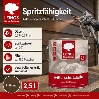 LEINOS Wetterschutzfarbe 2,5 l | Erdbraun Holzlasur für Holzfassaden Fenster Gartenhäuser| wetterbeständige Deckfarbe für effektive Versiegelung und langanhaltenden Schutz auf Ölbasis im Außenbereich
