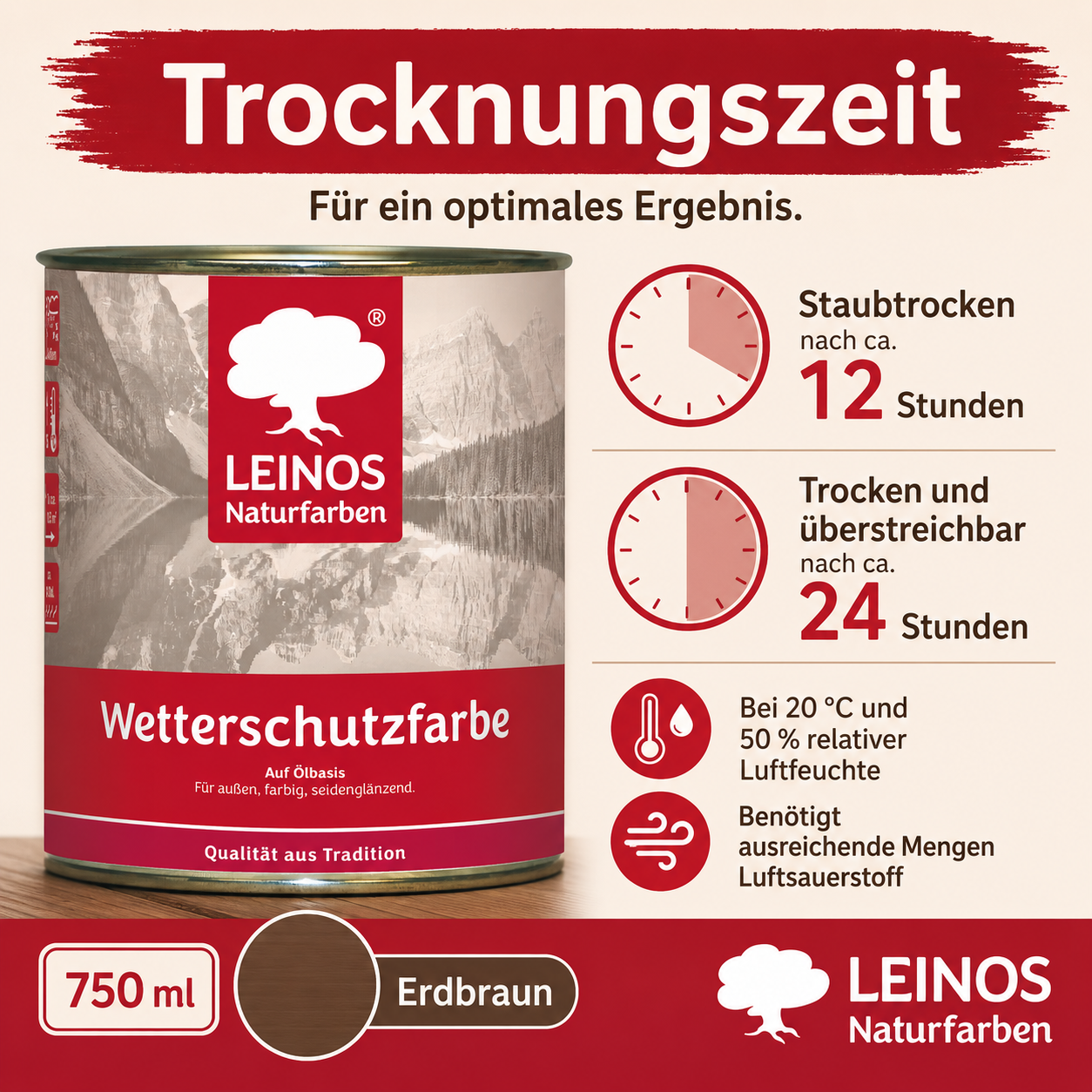 LEINOS Wetterschutzfarbe 750 ml | Erdbraun Holzlasur für Holzfassaden Fenster Gartenhäuser| wetterbeständige Deckfarbe für effektive Versiegelung und langanhaltenden Schutz auf Ölbasis im Außenbereich