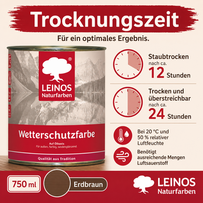 LEINOS Wetterschutzfarbe 750 ml | Erdbraun Holzlasur für Holzfassaden Fenster Gartenhäuser| wetterbeständige Deckfarbe für effektive Versiegelung und langanhaltenden Schutz auf Ölbasis im Außenbereich