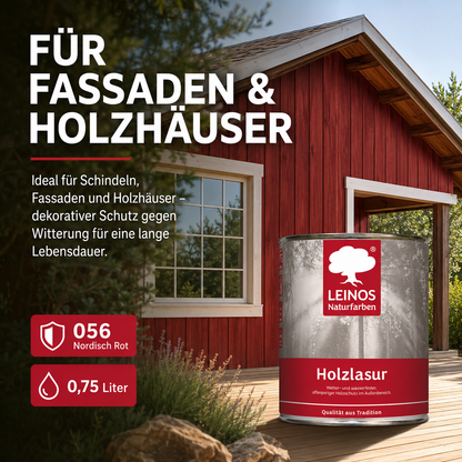 Wetterfeste Holzlasur für Außen 056 Nordisch Rot 0,75 Liter - offenporiger Holzschutz mit Filmschutz gegen Pilzbefall - für Fenster, Türen, Zäune & Pergolen - wasserabweisend, lasierend