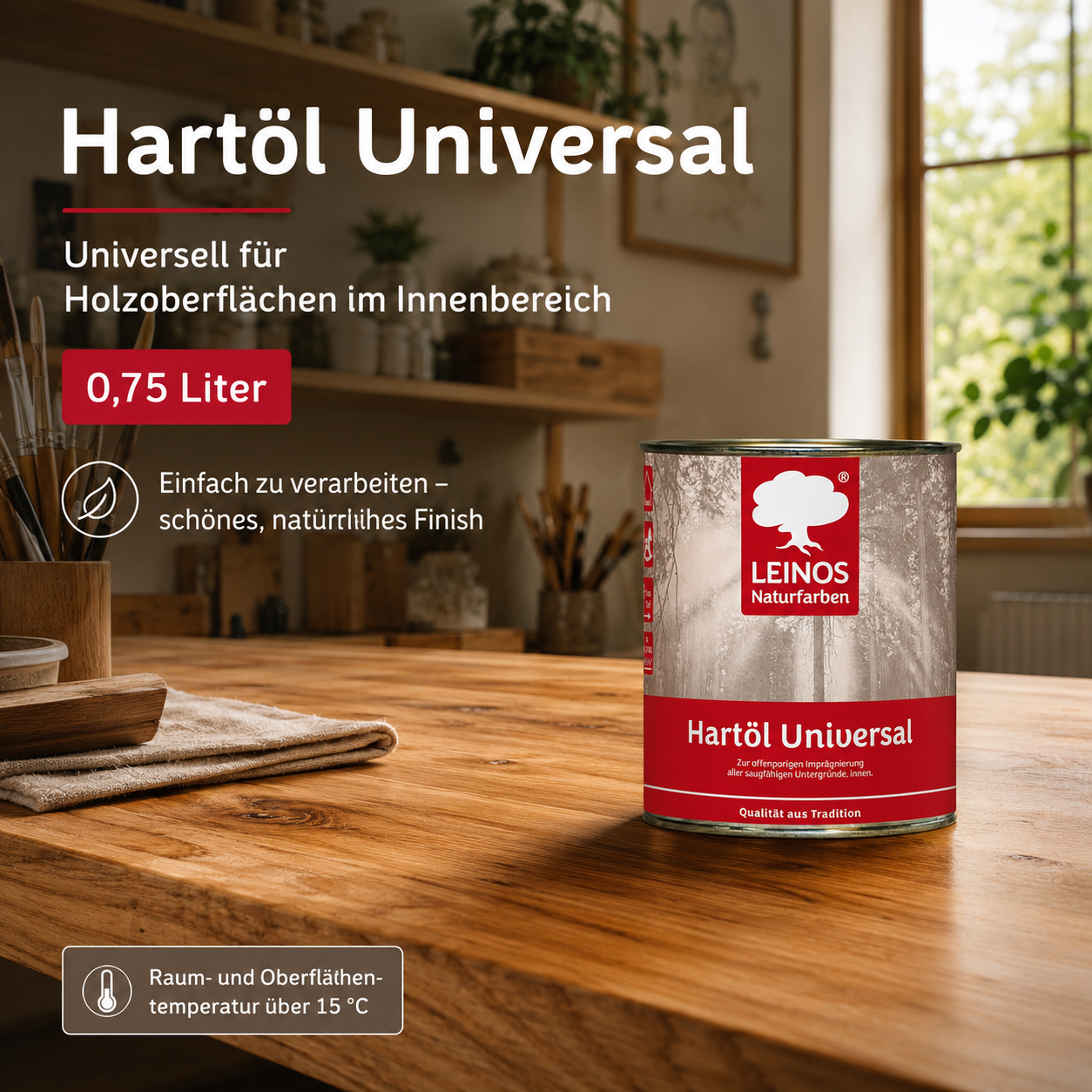 LEINOS 259 Hartöl Universal 0,75 l |Für alle Hölzer im Innenbereich, insbesondere Fußböden, aber auch für Kork | Leicht zu verarbeitende, universelle Grundierung und Endbeschichtung