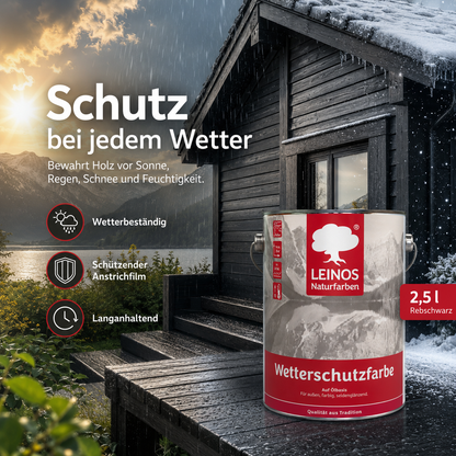 LEINOS Wetterschutzfarbe 2,5 l | Rebschwarz Holzlasur für Holzfassaden Fenster Gartenhäuser| wetterbeständige Deckfarbe für effektive Versiegelung und langanhaltenden Schutz auf Ölbasis im Außenbereich