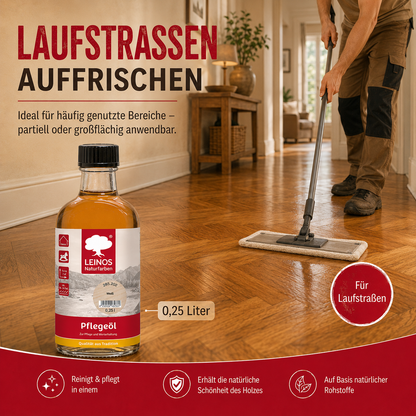LEINOS 285 Pflegeöl 202 Weiß 0,25 Liter | Zur Behandlung aller geölten und gewachsten Flächen wie Holz, Kork und Linoleum im Innenbereich |