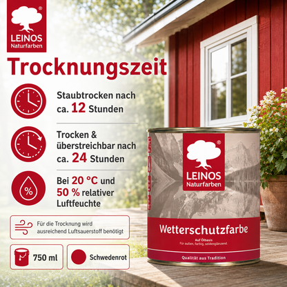 LEINOS Wetterschutzfarbe 750 ml | Schwedenrot Holzlasur für Holzfassaden Fenster Gartenhäuser| wetterbeständige Deckfarbe für effektive Versiegelung und langanhaltenden Schutz auf Ölbasis im Außenbereich