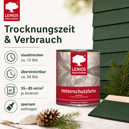 LEINOS Wetterschutzfarbe 750 ml | Tannengrün Holzlasur für Holzfassaden Fenster Gartenhäuser| wetterbeständige Deckfarbe für effektive Versiegelung und langanhaltenden Schutz auf Ölbasis im Außenbereich