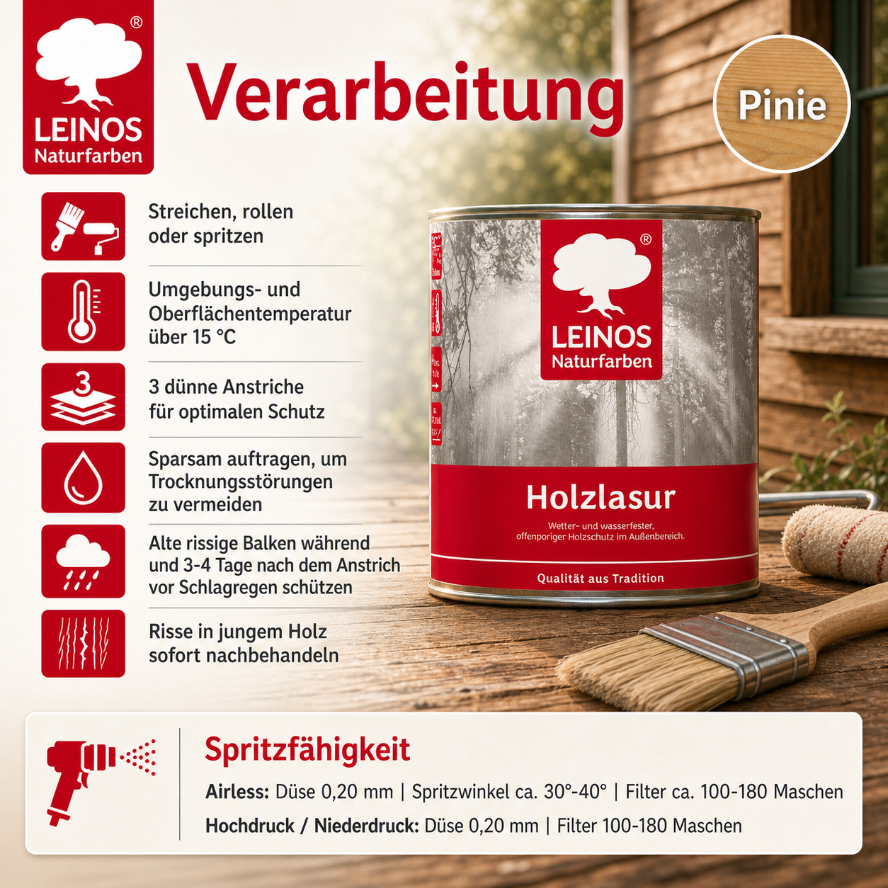 Wetterfeste Holzlasur für Außen 022 Pinie 2,50 Liter - offenporiger Holzschutz mit Filmschutz gegen Pilzbefall - für Fenster, Türen, Zäune & Pergolen - wasserabweisend, lasierend