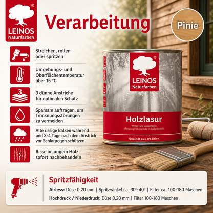 Wetterfeste Holzlasur für Außen 022 Pinie 2,50 Liter - offenporiger Holzschutz mit Filmschutz gegen Pilzbefall - für Fenster, Türen, Zäune & Pergolen - wasserabweisend, lasierend