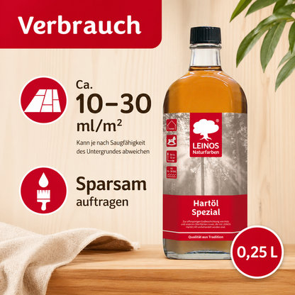 Leinos Spezial Hartöl 250 ml | Farbloses Versiegelungsöl | Holzöl für effektive Endbeschichtung und langanhaltenden Schutz im Innenbereich