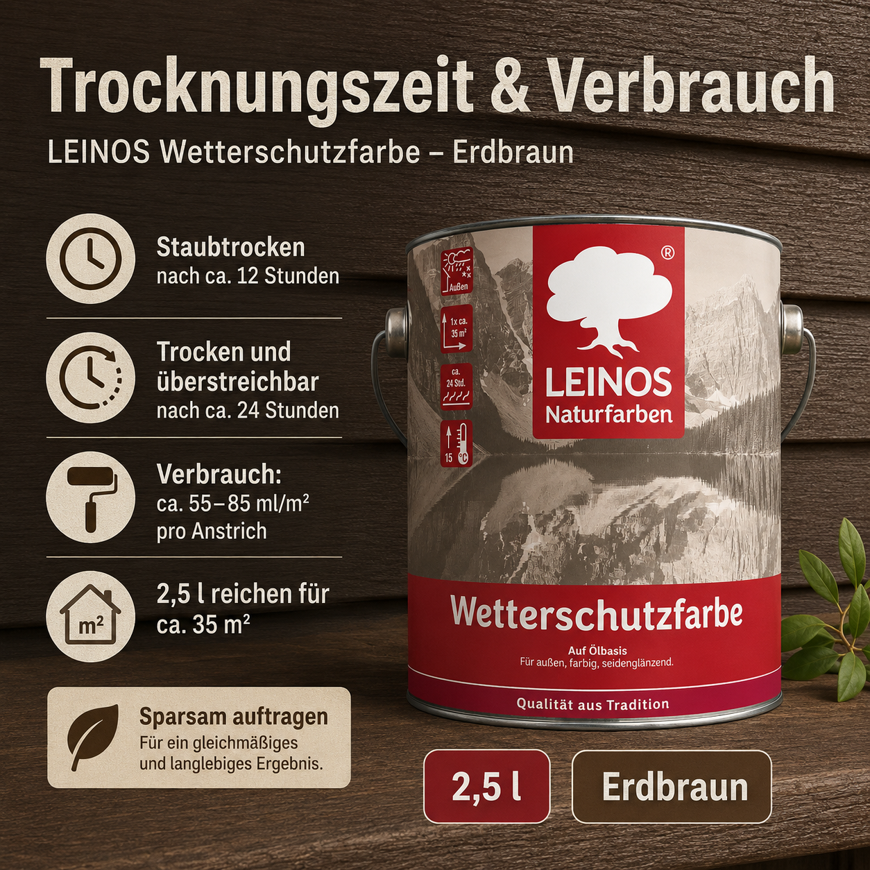 LEINOS Wetterschutzfarbe 2,5 l | Erdbraun Holzlasur für Holzfassaden Fenster Gartenhäuser| wetterbeständige Deckfarbe für effektive Versiegelung und langanhaltenden Schutz auf Ölbasis im Außenbereich