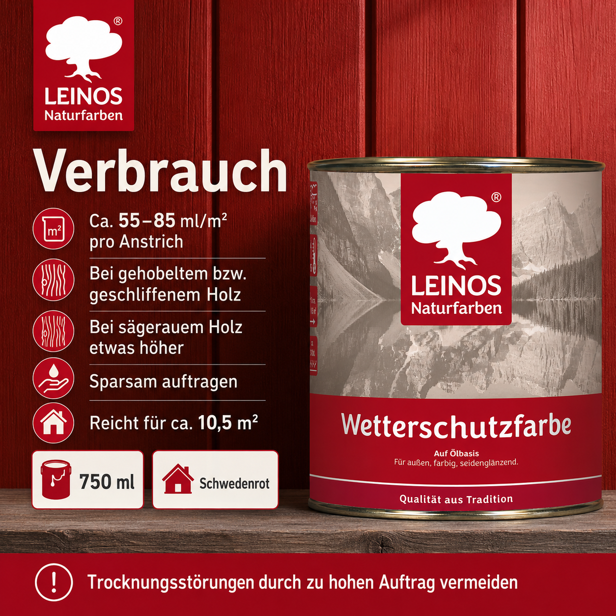 LEINOS Wetterschutzfarbe 750 ml | Schwedenrot Holzlasur für Holzfassaden Fenster Gartenhäuser| wetterbeständige Deckfarbe für effektive Versiegelung und langanhaltenden Schutz auf Ölbasis im Außenbereich