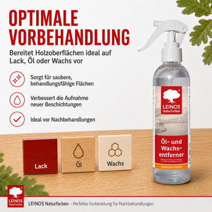 LEINOS Öl- und Wachs-Entferner 948 – Wasserbasiertes, Alkalisches Reinigungsmittel zur Effektiven Entfernung von Ölen & Wachsen auf Holz- und Metalloberflächen (0,25 L)