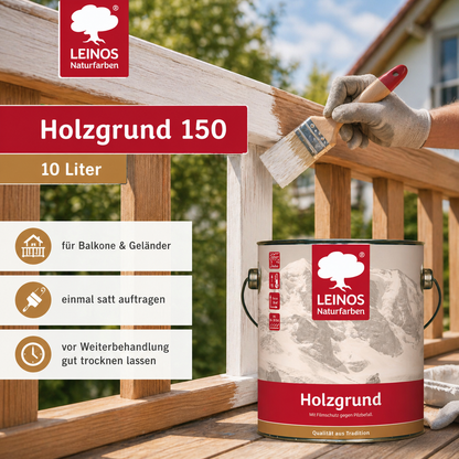 LEINOS 150 Holzgrund 10 l – offenporige Holzgrundierung für Lack- und Lasuranstriche außen, mit Filmschutz gegen Bläuebefall, tiefenwirksam, transparent-bräunlich, reicht bis ca. 144 m²