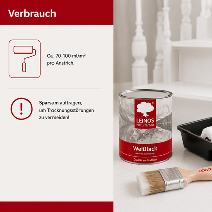 LEINOS 820 Weißlack Glänzend | 2,5 L Innen & Außen | Wohngesunder Naturharz-Öl Lack, wetterfest & strapazierfähig | ca. 20 m² Reichweite | Für Türen, Fenster, Möbel & Holzflächen | Profiqualität