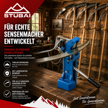 STUBAI Dengelapparat für Handbetrieb Original Sensendengelmaschine aus Tirol, professionelle Dengelmaschine für Sensen, robuste Stahlkonstruktion, präzise Dengelbacken, bewährte Qualität
