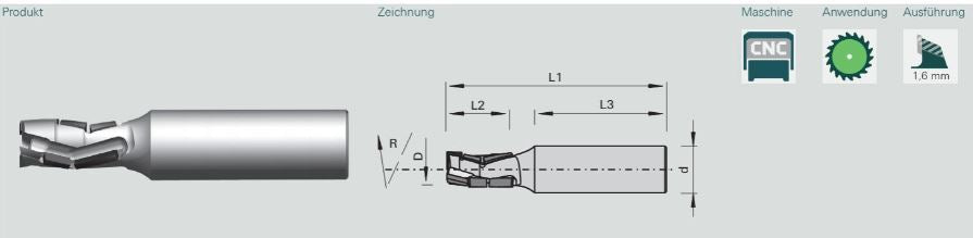 3506 Hochleistungs-Schaftfräser CM 16x28x45x80 S=16mm Z=3+3 positiv