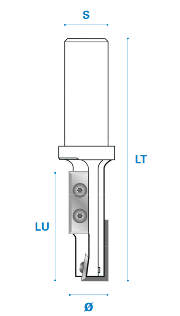 Nutfräser mit Wendemesser und Wendeplatten Bohrschneide - Hartmetall Rechtslauf Schneide 2+1