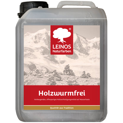 LEINOS Holzwurmfrei 2,5 Liter |  schützt  Holz durch physikalisch-mechanische Wirkung vor Pilz-  Insektenbefall | vorbeugendes, offenporiges Holzverfestigungsmittel,