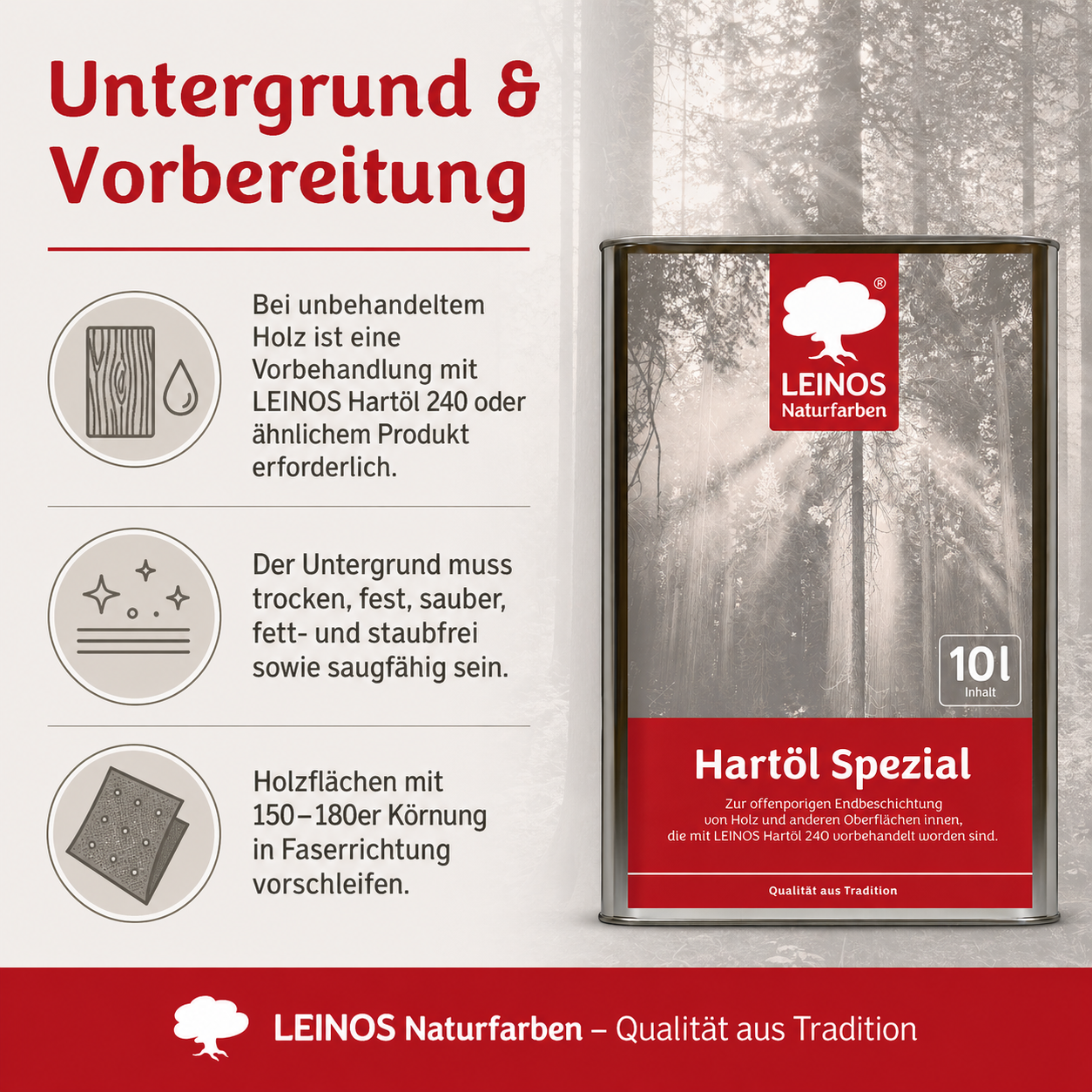 Leinos Spezial Hartöl 10 L | Farbloses Versiegelungsöl | Holzöl für effektive Endbeschichtung und langanhaltenden Schutz im Innenbereich