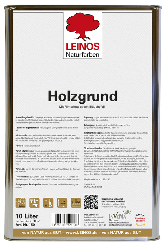 Leinos 150 Holzgrund 10 l Holzgrundierung für nachfolgende Lack- und Lasuranstriche. Für außen: Mit Filmschutz gegen Bläuebefall.