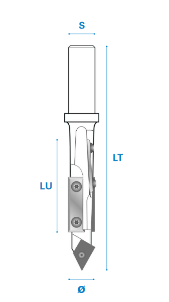 Wendekopieerfrees mit Wechselseitigem Achswinkel und Wendeplatten Bohrschneide, Schneide 2/4+1, Hartmetall, Ø 20 Rechts, 73 - 165 - 20