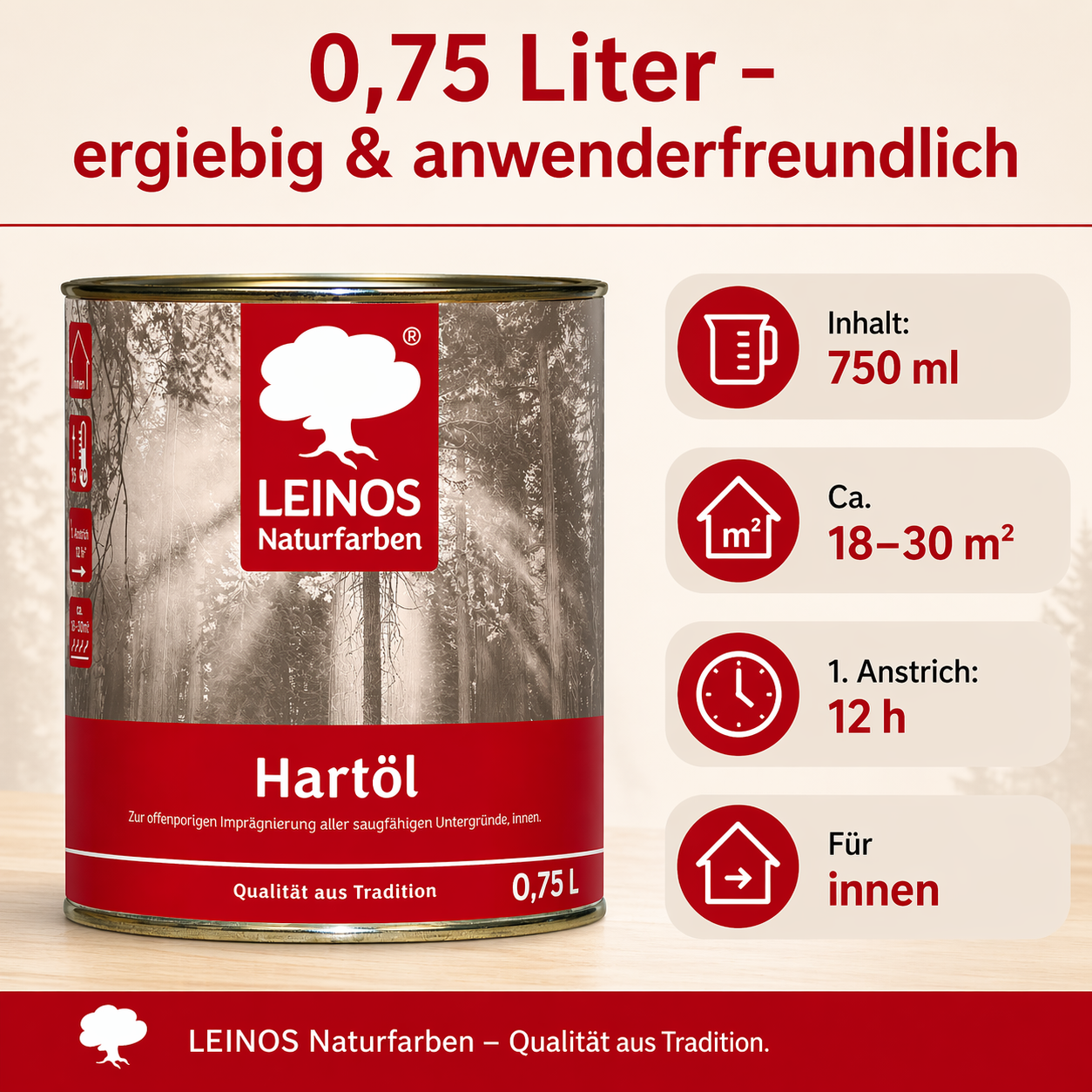 LEINOS Holzöl 750 ml | Hartöl Nussbaum für Tische Möbel Arbeitsplatten | Teak Eiche Möbelöl für effektive Versiegelung und langanhaltenden Schutz im Innenbereich