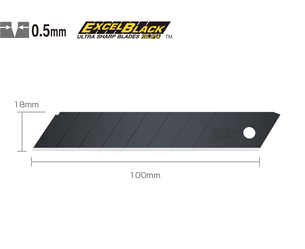 OLFA LBB 10 18mm 10 ultrascharf Excel Black Klingen, Kunststoffbox