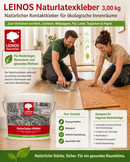 LEINOS Naturlatexkleber 10,00 kg – lösungsmittelfreier Kontaktkleber auf Naturkautschukbasis – für Teppiche, Kork, Leder, Filz, Linoleum & Papier – ideal für ökologische Anwendungen