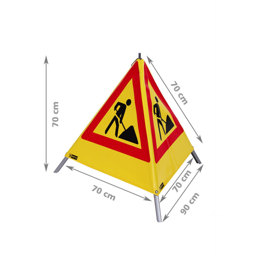 NESTLE Warnpyramide 70 cm, Schaufelmann (VZ123), gelb, mit Feder