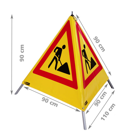 NESTLE Warnpyramide 90 cm, Schaufelmann (VZ123), gelb, mit Feder