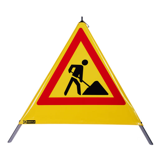 NESTLE Warnpyramide 90 cm, Schaufelmann (VZ123), gelb, mit Feder