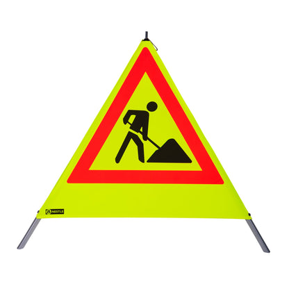 NESTLE Warnpyramide 90 cm, Schaufelmann (VZ123) gelb retroreflektierend, mit Feder