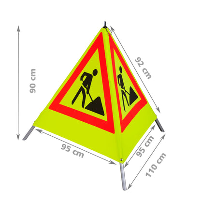 NESTLE Warnpyramide 90 cm, Schaufelmann (VZ123) gelb retroreflektierend, mit Feder