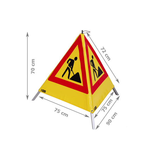 NESTLE Warnpyramide 70 cm,  Schaufelmann (VZ123), gelb, mit Mittelfuß
