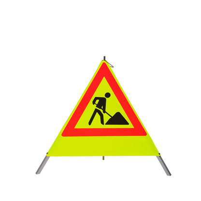 NESTLE Warnpyramide 70 cm,  Schaufelmann (VZ123) gelb retroreflektierend, mit Mittelfuß