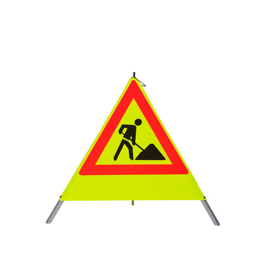 NESTLE Warnpyramide 70 cm,  Schaufelmann (VZ123) gelb retroreflektierend, mit Mittelfuß