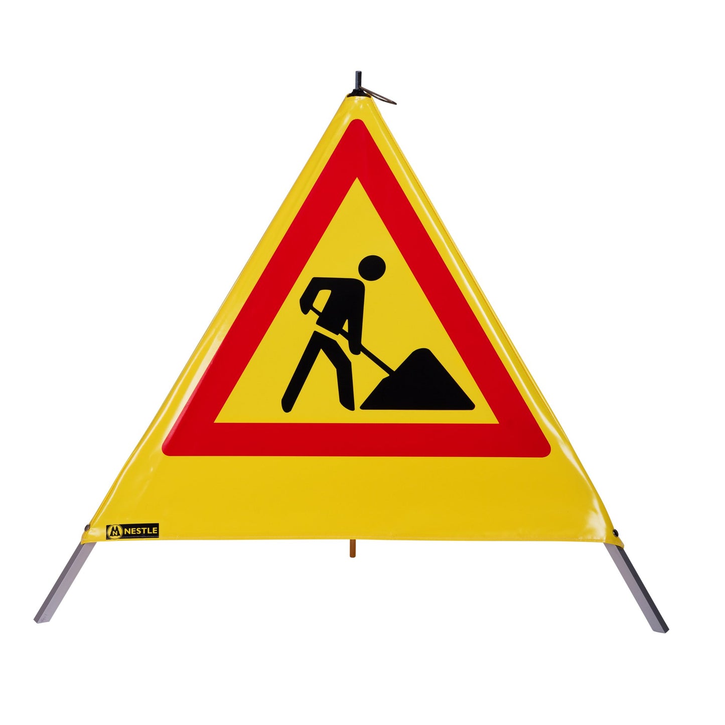 NESTLE Warnpyramide 90 cm, Schaufelmann (VZ123), gelb, mit Mittelfuß