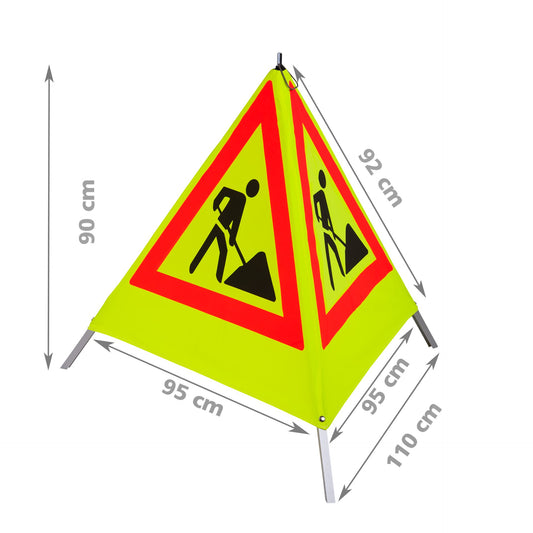 NESTLE Warnpyramide 90 cm, Schaufelmann (VZ123), gelb retroreflektierend, mit Mittelfuß